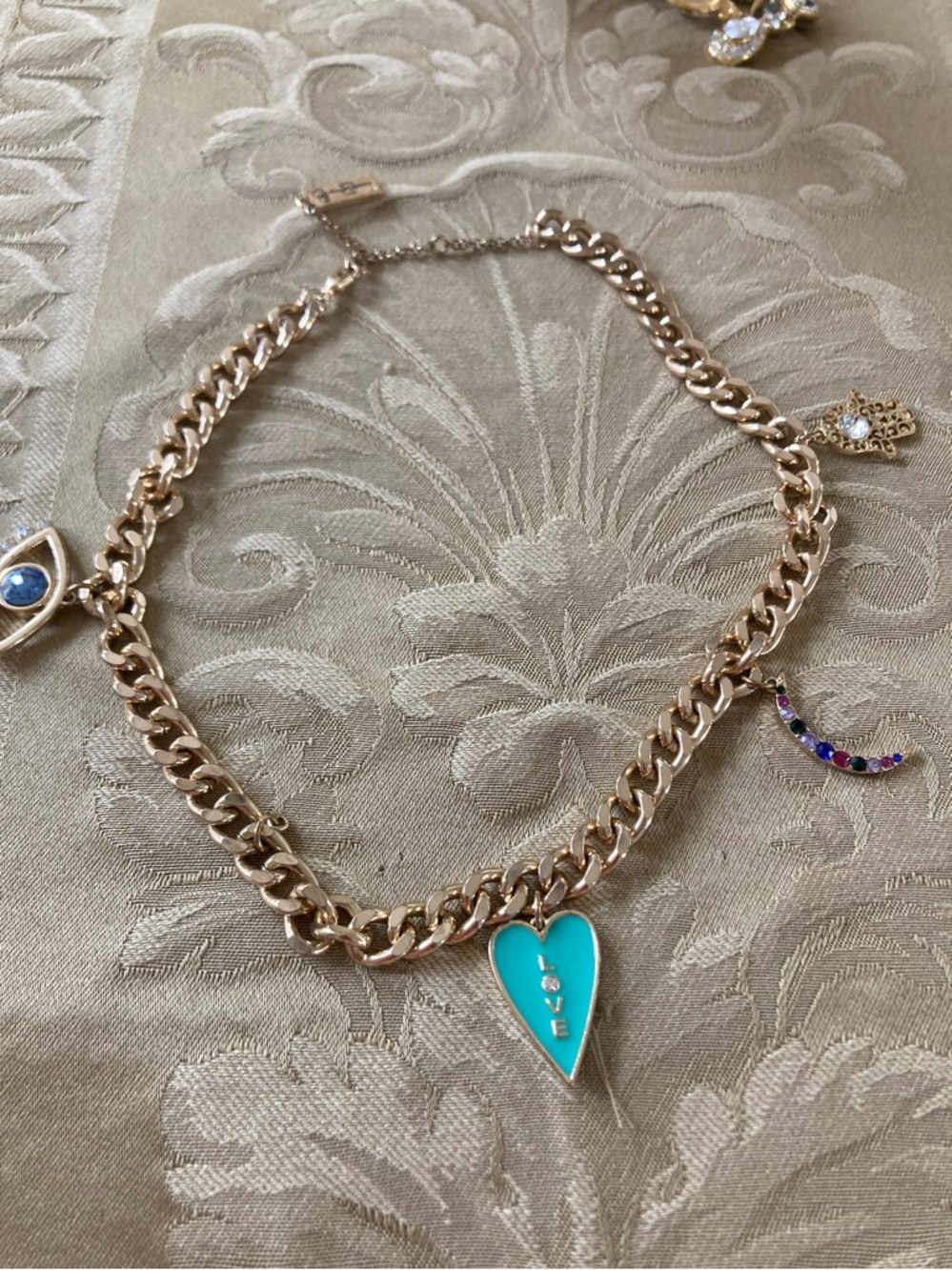 Jessica Simpson Gold-Tone Chain Necklace with Turquoise Heart 'LOVE' Charm